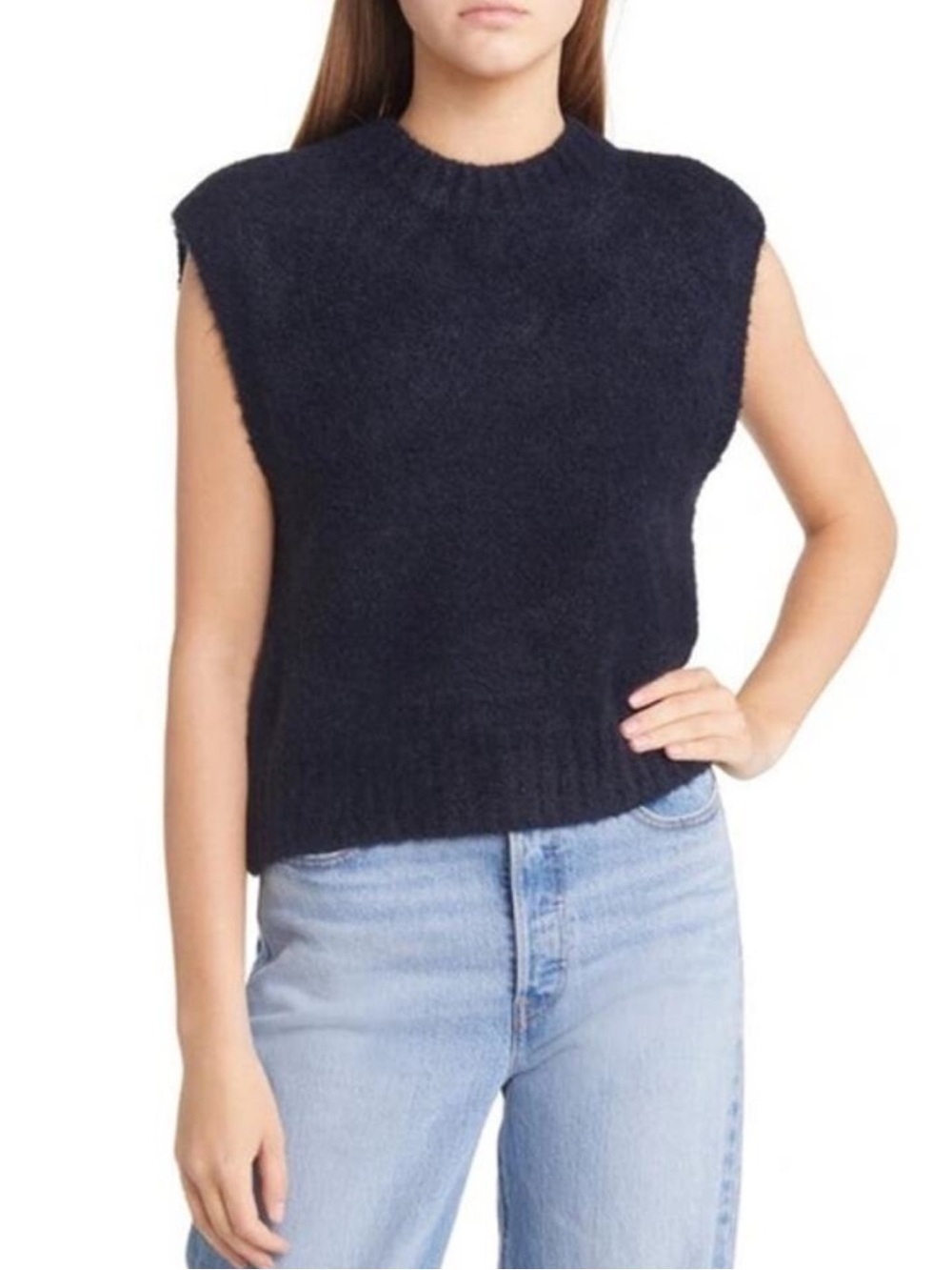 Madewell Bouclé Sweater Vest in Dark Navy